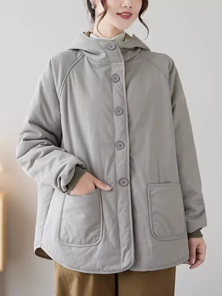 Parkas minimalistas de gran tamaño con capucha para mujer, chaquetas acolchadas ligeras para otoño e invierno, Abrigo acolchado de algodón para