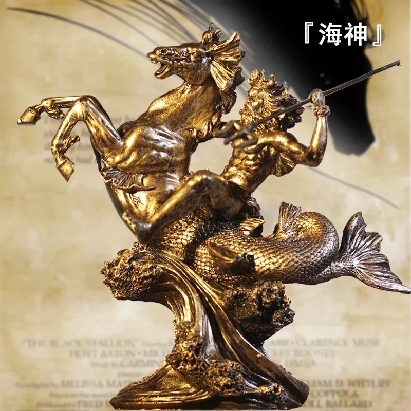 Ancient Greek Mythology God Resin Statue Poseidon Sculpture Ornaments Retro Home Decoration Accessories Office Decoration Gift