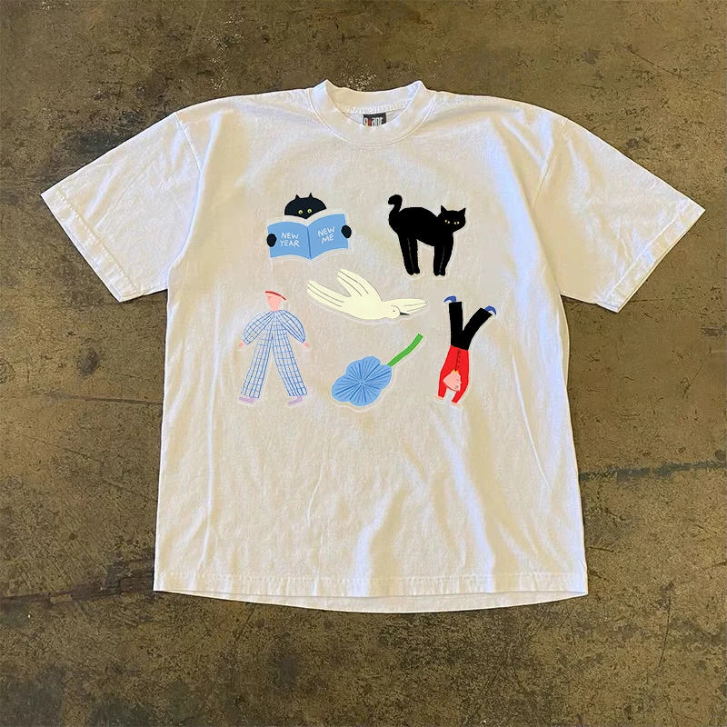 

Oversize Short Sleeve T-Shirt Couple Loose Fit Summer New Design Small Audience Trendy Casual Wear for Men And Women