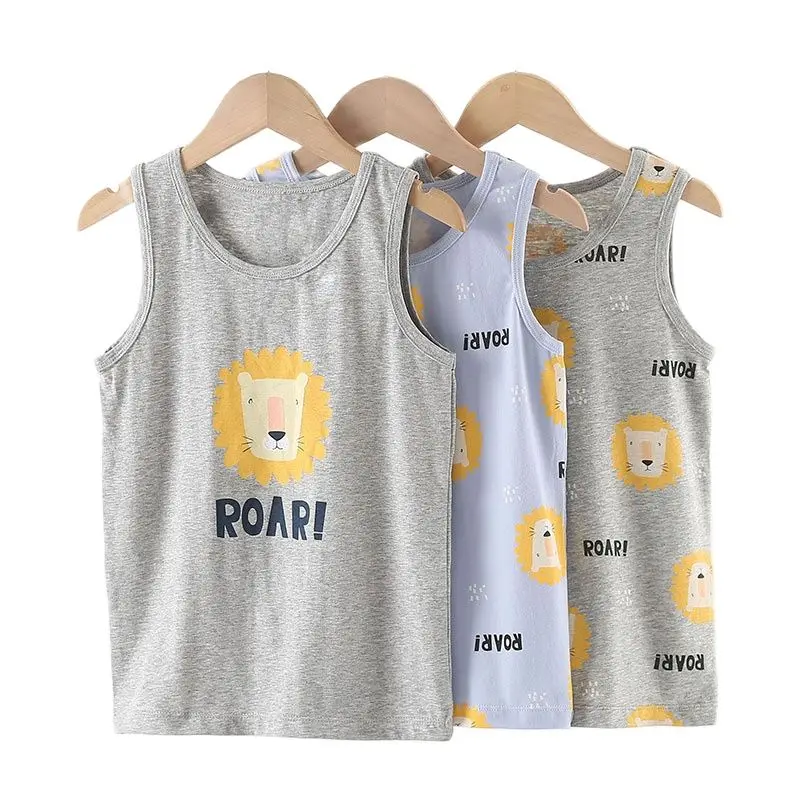 

1-14 Years Kids Boys Girls Lovely Lion Sleeveless Children Tank Vest Summer Fall Winter Boys Girls Soft Cotton Kids Tanks Vests