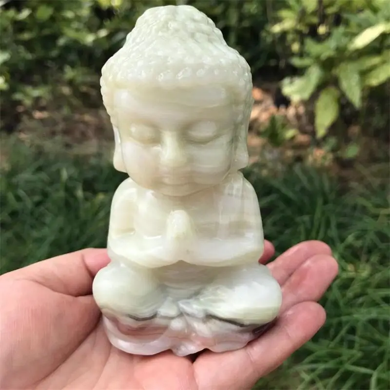 Natural Calcite Agate Buddha Head Carving Reiki Faith Handicraft Ornaments Healing Home Decoration 1PCS