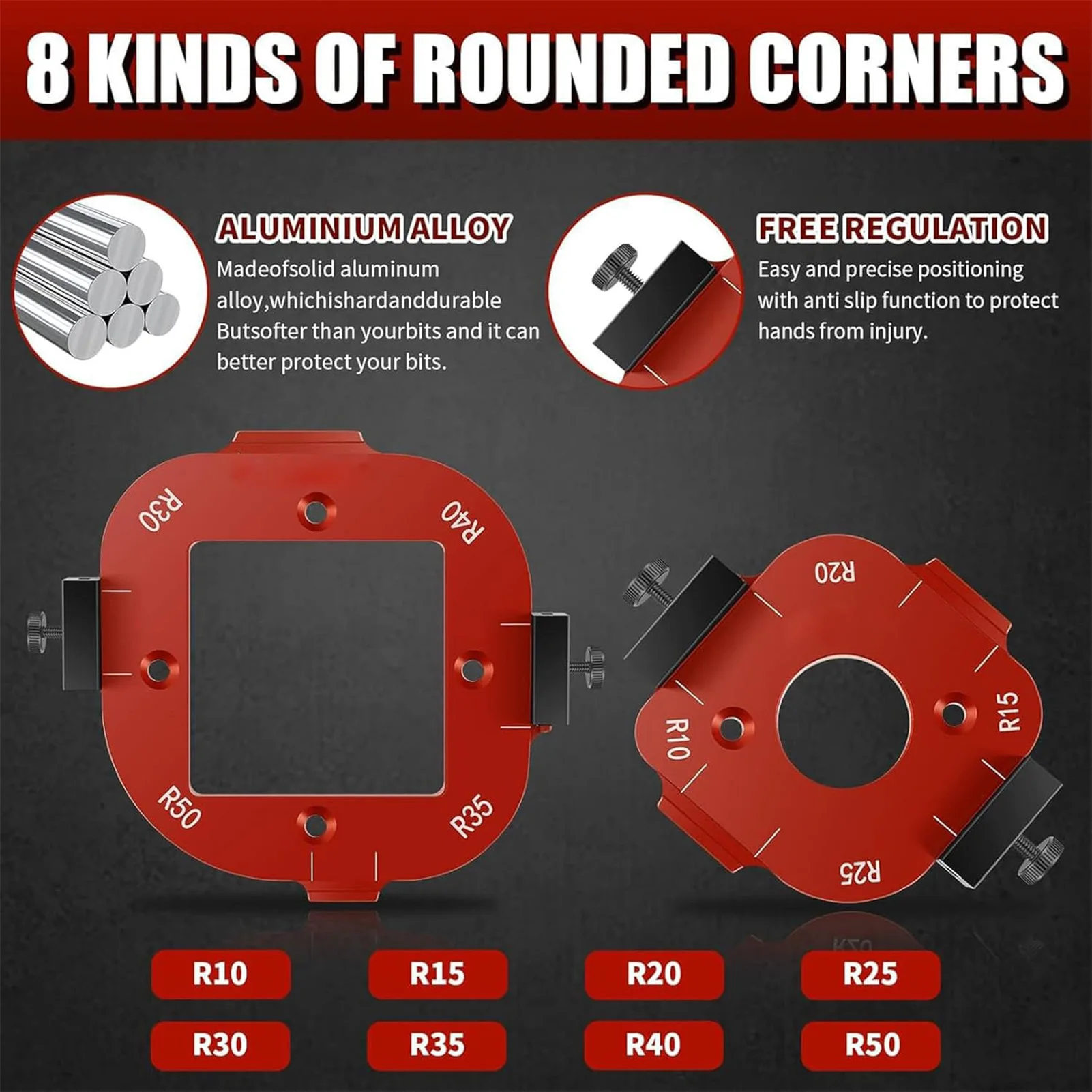 4 in 1 R10-R50 Corner Radius Milling Templates Circle Cutting Template Tool Suitable for Woodworking Accurate Fillet Cutting