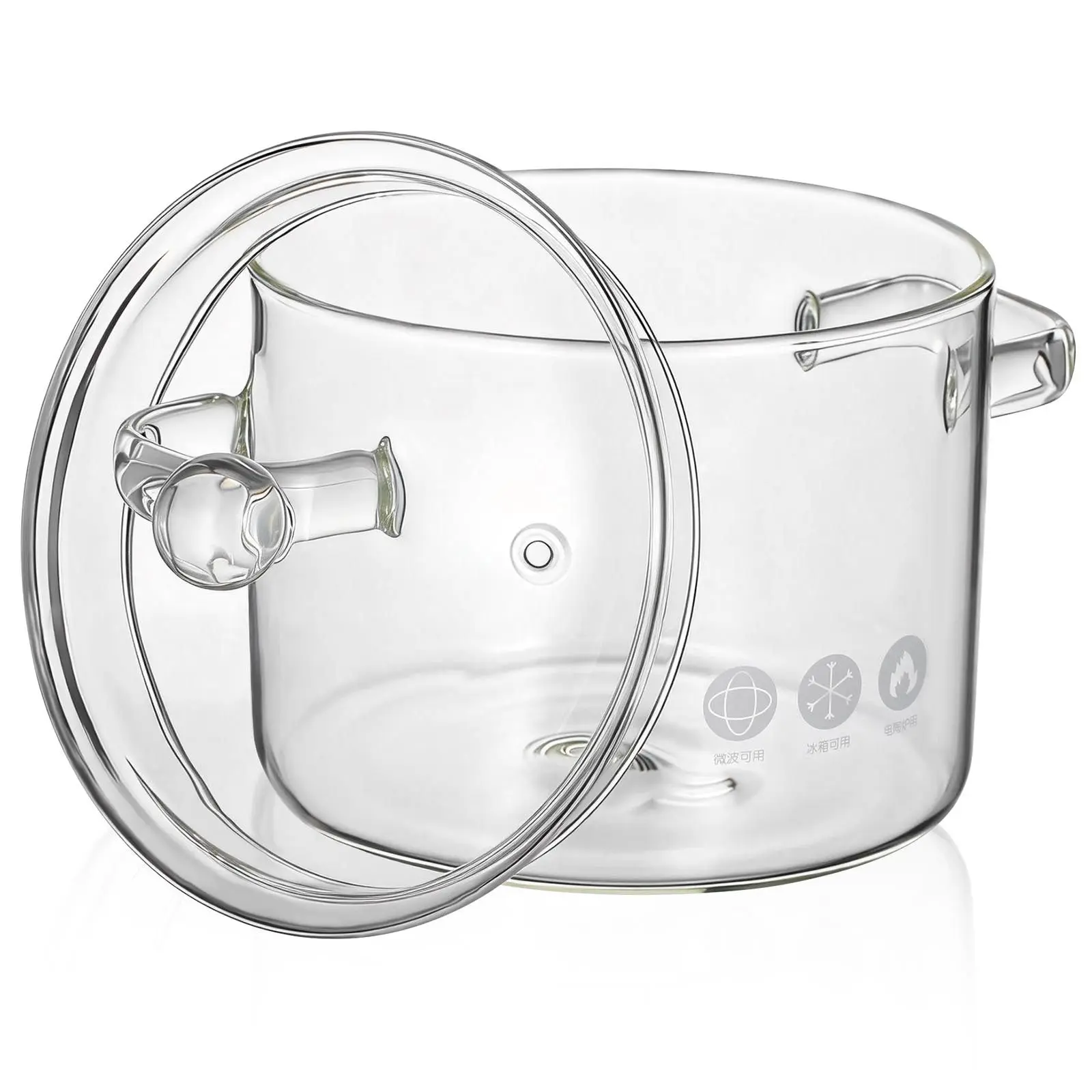 Tazón de Vidrio Transparente para Fideos, Resistente al Calor, 1350 ml, para Cocinar Sopa, Fruta, Ensalada, Apto para Microondas y Estufa, con Tapa de Vidrio