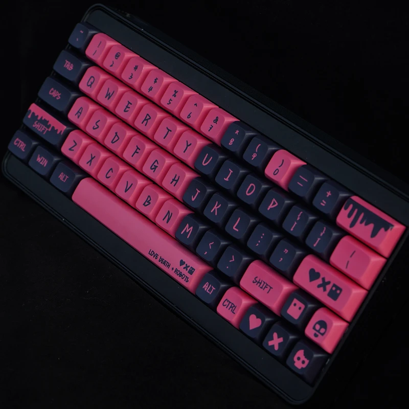 XDA Pink and Black Theme Keycaps Set 130-key PBT Dye-Sublimation Custom Pink Key Caps for Mechanical Keyboard Accessory Gift