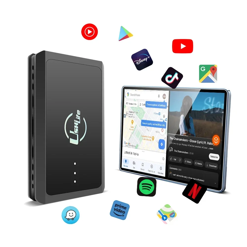 Ushilife Wireless CarPlay 8GB+128GB TV Box Android Auto AI Box Android Car Play Smart Streaming Box Adapter For Youtube Netflix