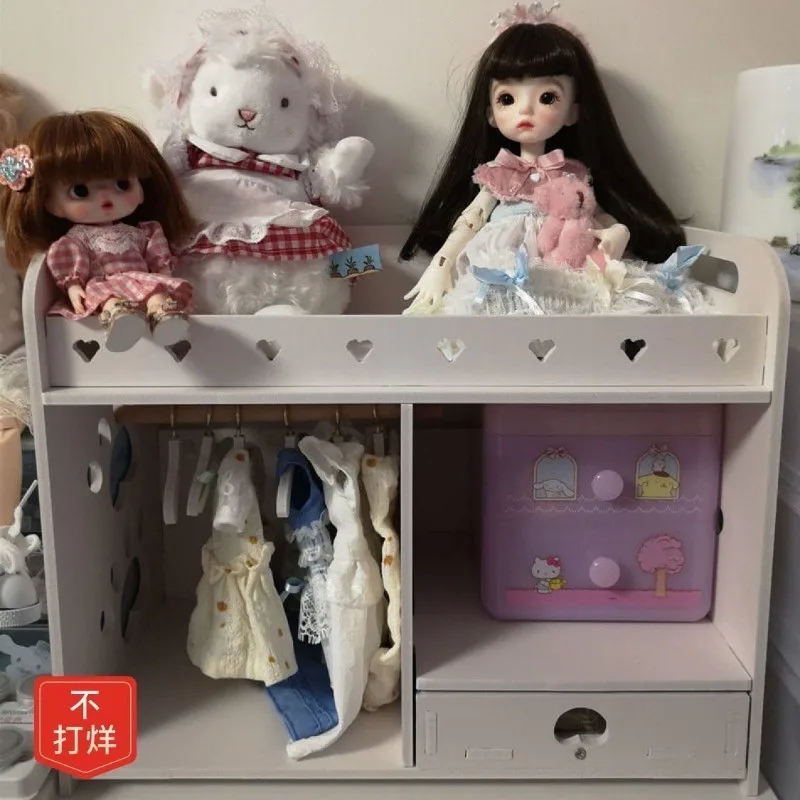 Doll House Mini Furniture Bedroom Children Play House Double Bed Wooden Fabric Bed BJD Doll Bed