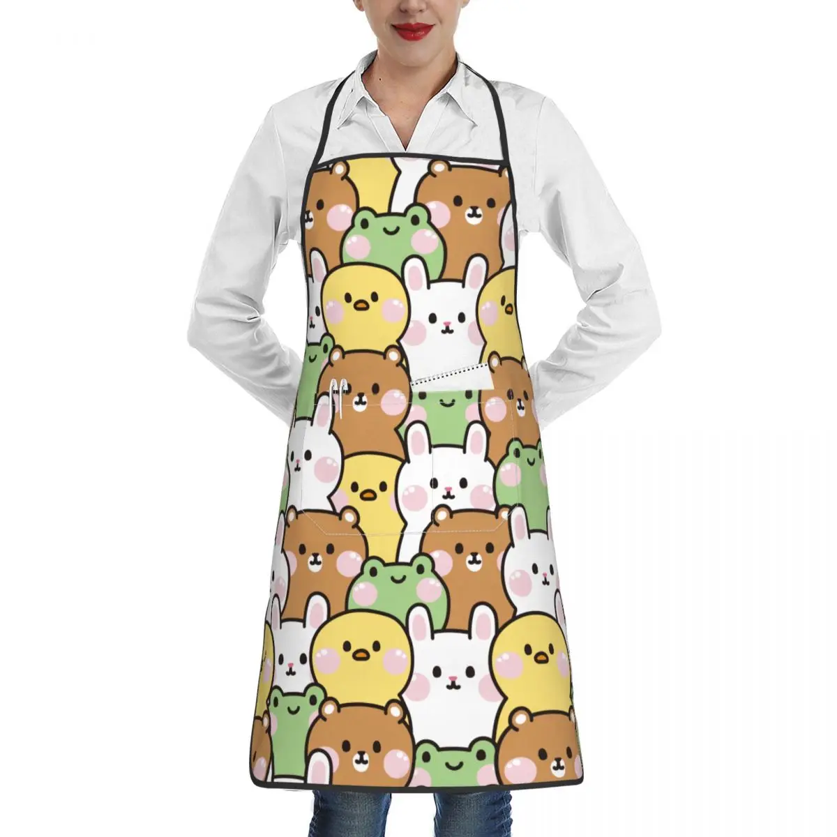 Cute Chick Rabbit Frog Bear Kitchen Cooking Aprons  Pocket Waterdrop Resistant Adjustable Neck Strap Cooking BBQ Grilling Aprons