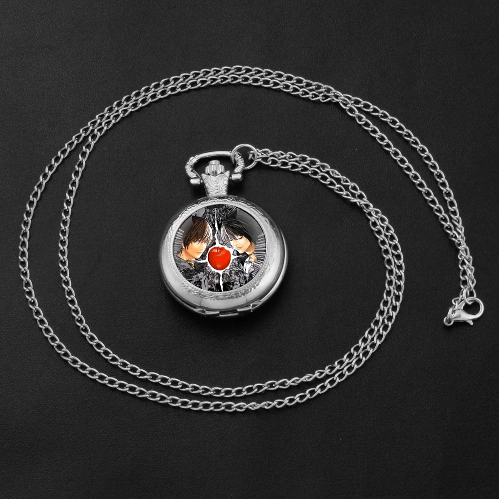 Death Note Design Glass Dome Quartz Pocket Watch With Durable Chain Arabic Numeral Dial For Men And Women Creative Gifts