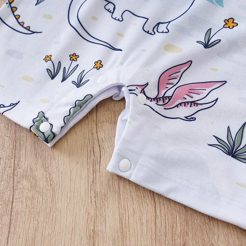 Newborn Baby boy Clothes White dinosaur printing  Jumpsuit Summer Short Sleeve Romper Infant Toddler Pajamas One Piece Outfit