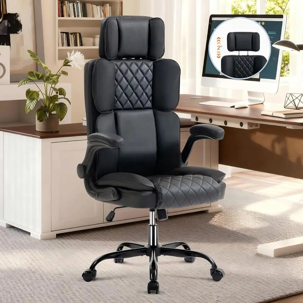 

Офисное кресло с регулируемой спинкой - кожаное кресло руководителя или для домашнего офиса, с подъемными подлокотниками и эргономичной поясничной опорой, идеально подходит