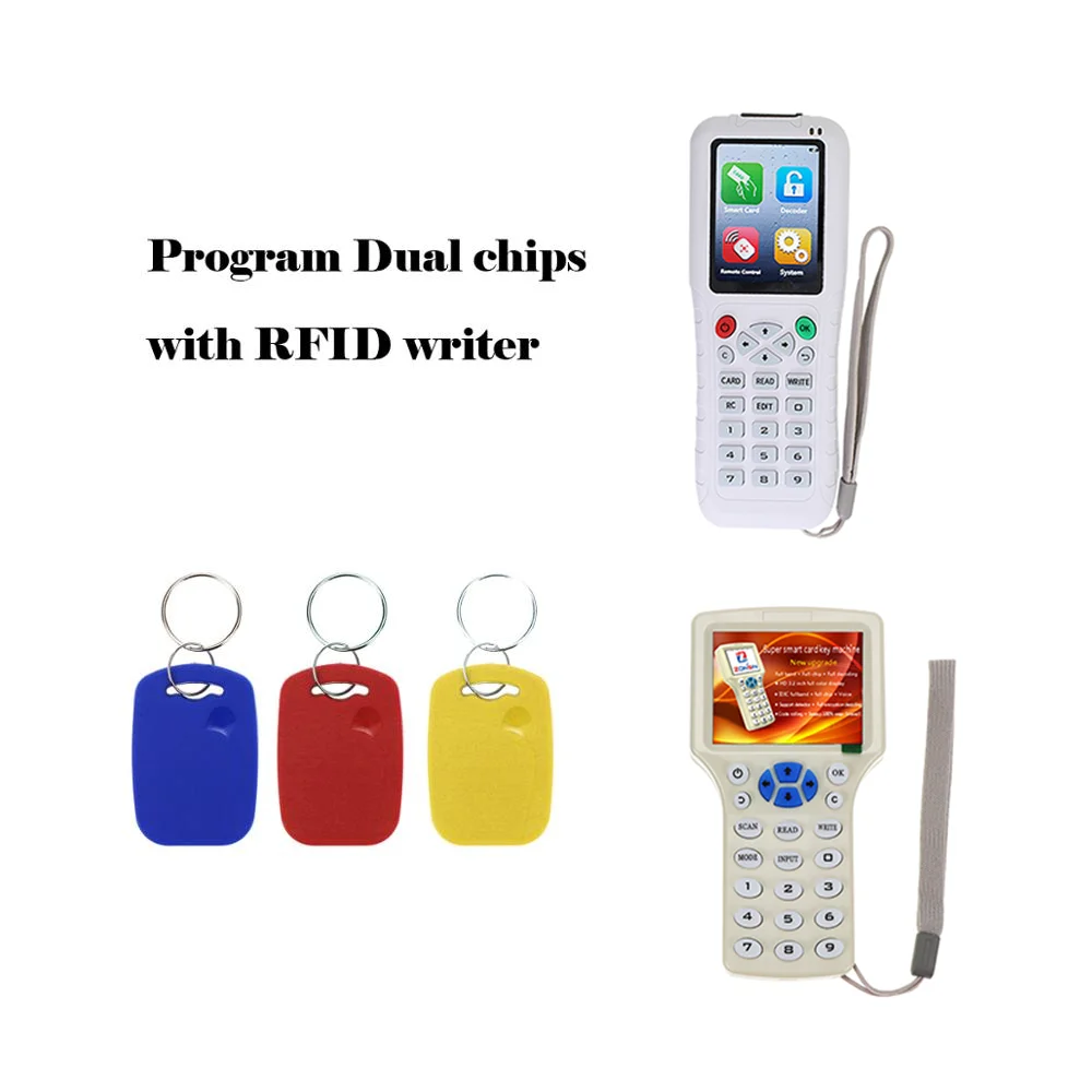 UID regravável Composto Key Tags, IC + ID, UID, Dual Chip, RFID Freqüência, 125KHZ, T5577, EM4305, 13,56 MHZ, mutável, gravável, 10pcs