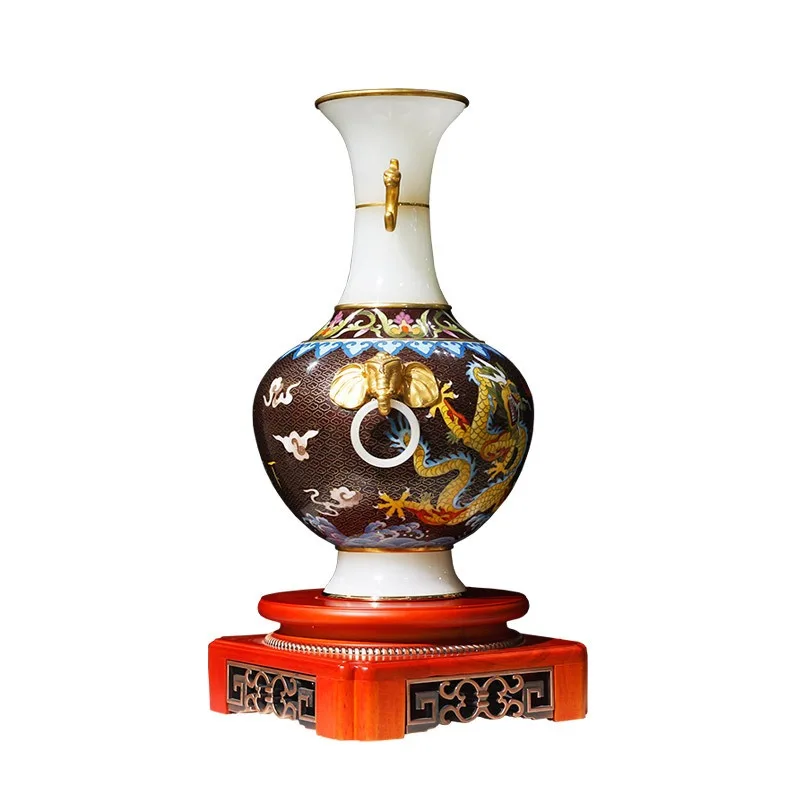 Luxury Handmade Enamel Vase Ceramic Copper Base Dragon Pattern Art Home Decoration High-end Gifts Easter Office