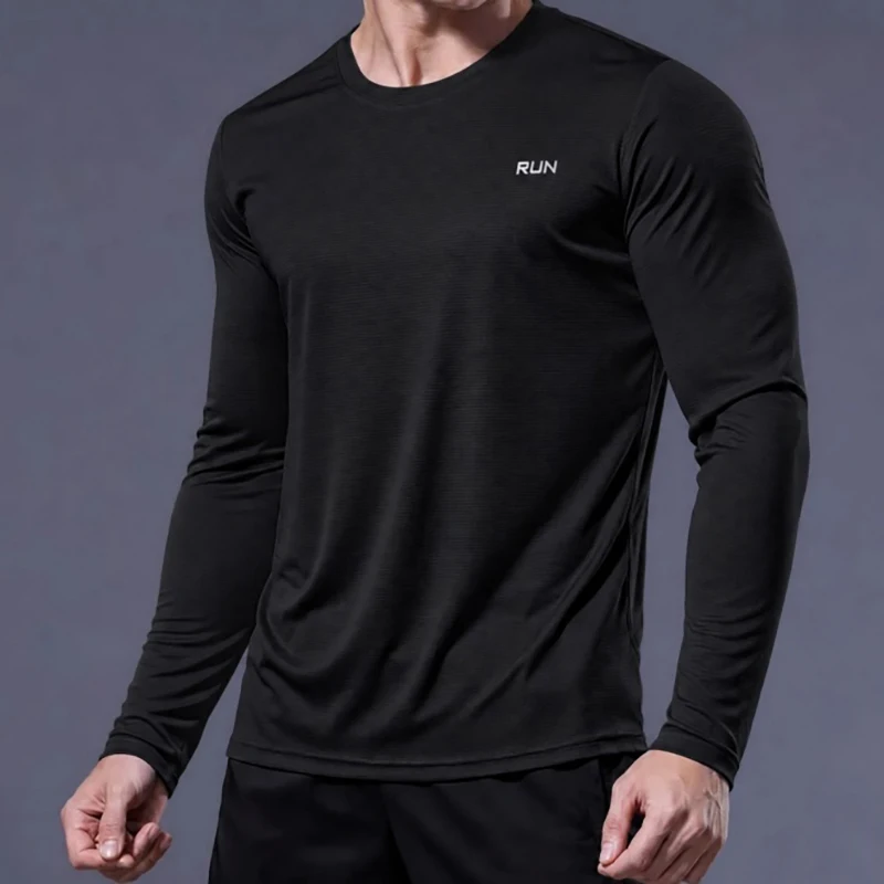 Men Long Sleeve T-Shirt Ice Cooling Feel Top Sun Protection Quick Dry Sports Shirt For Running Outdoor Hiking Mountaineering