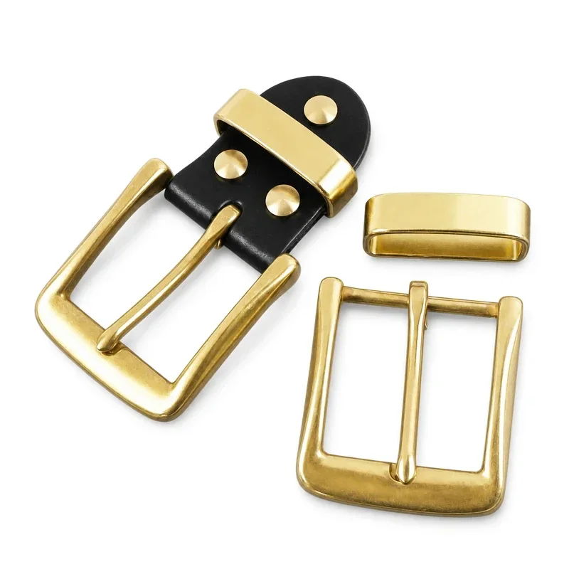 1Pc 40mm Men's Solid Brass Belt Buckle Black Leather Tab Metal Pin Buckles Head for Jeans Pants Keeper Waist Band Fastener
