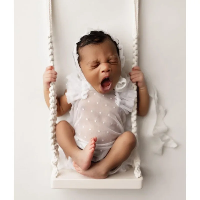 Children’s Newborn Photography Assistance Props-European & American Style Hand-Woven Hammock White Baby Crib for Studio Shooting
