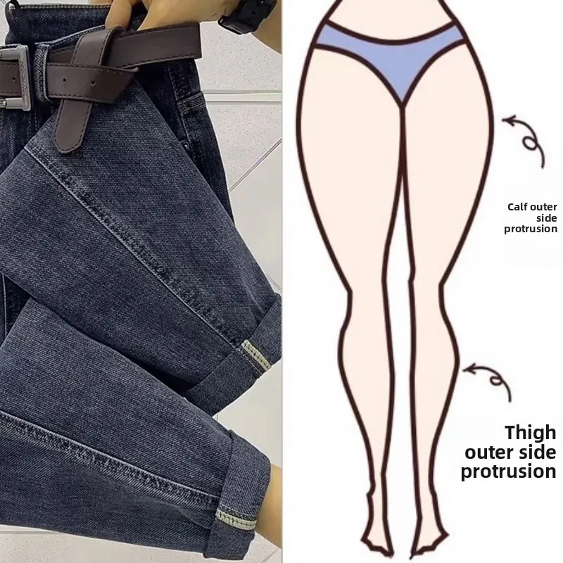 

plus Size Women's High Waist Fce Lined Denim Jeans Elastic Straight Leg Dad Pants Autumn Winter New Sle Blue Color