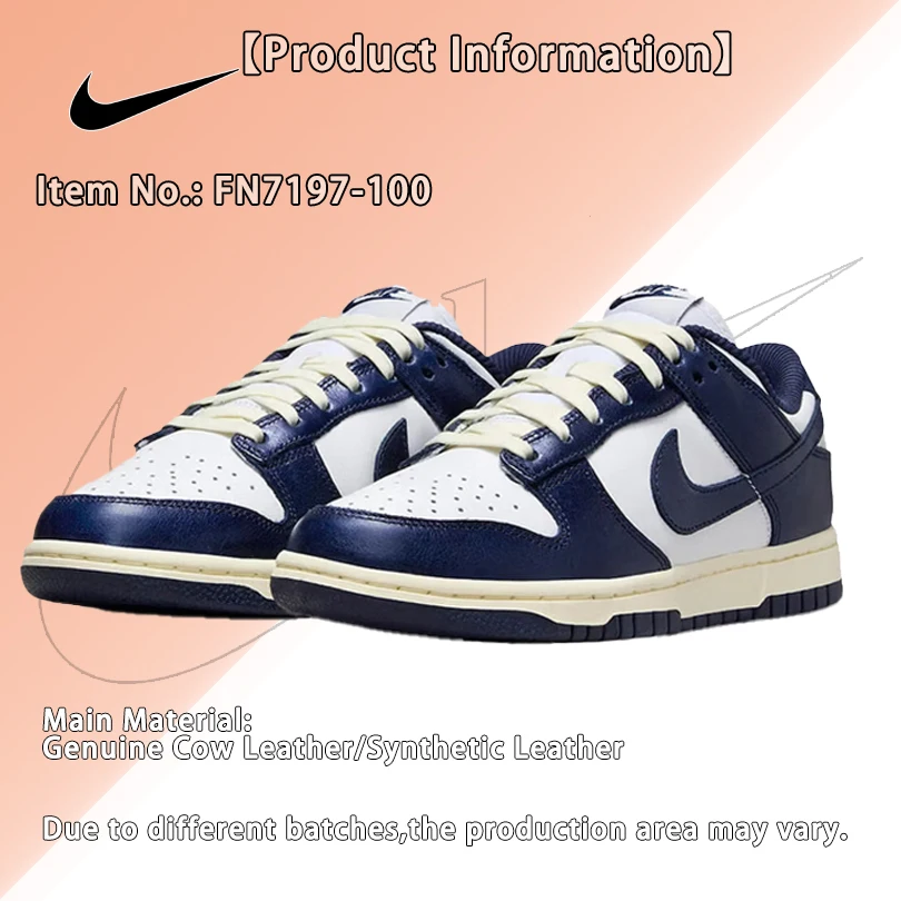 Nike Dunk Low Unisex Midnight Blue White Low Top Zapatillas deportivas informales ligeras, transpirables y resistentes al desgaste FN7197-100