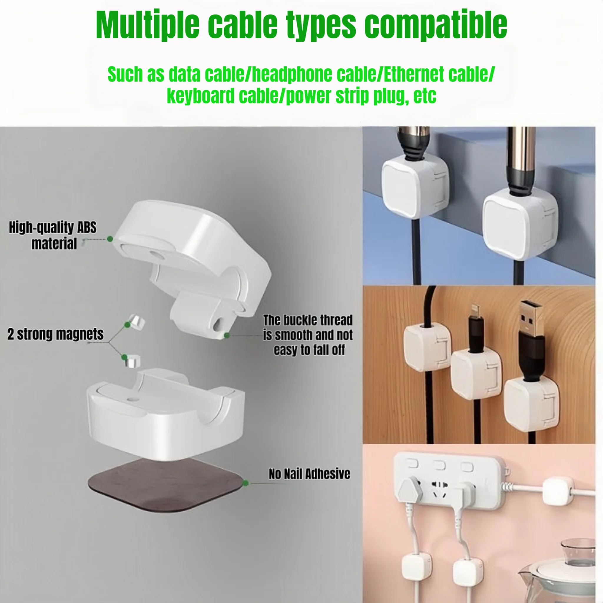 Magnetic Cable Manager, 2/4/8 Pieces, Wire Clamp, Self-Adhesive, Mobile Data Cable Management, Adjustable Wall Data Cable Clamp