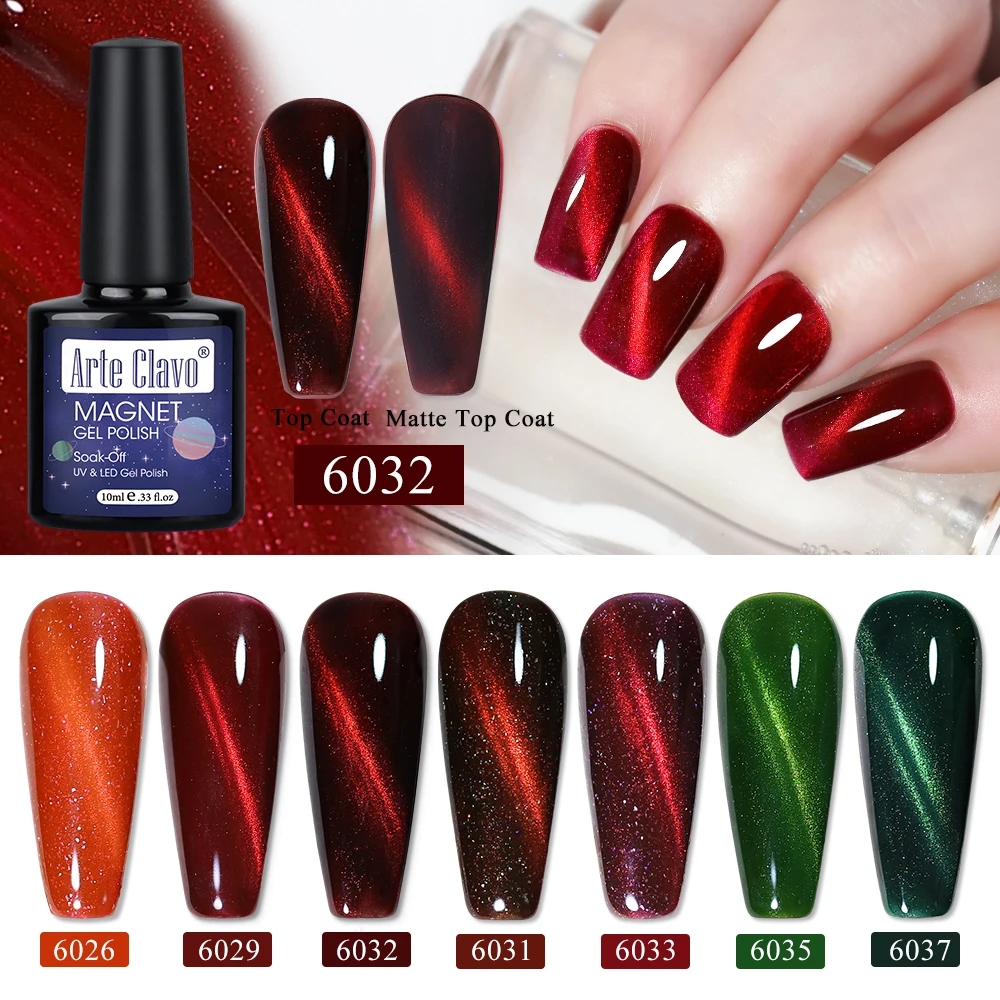 Arte Clavo Crystal Cat Eye Magnetischer Gel-Nagellack, 9 Farben, Rot, Grün, semi-permanentes UV-Gel, Soak Off Sparkling Nail Art, 10 ml