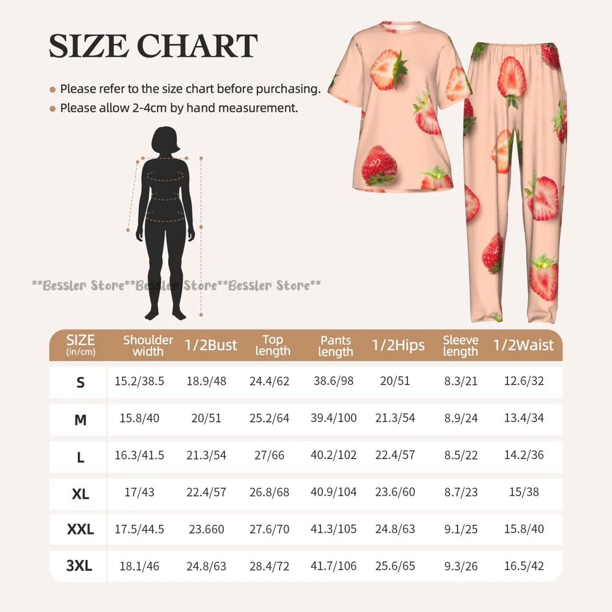 Women's Sweet Strawberries short sleeve trousers casual pajamas set 6