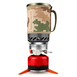1.4L Portable Cooking System With Heat Exchanger Pot Backpacking Camping Stove with Tripod, Pot Support