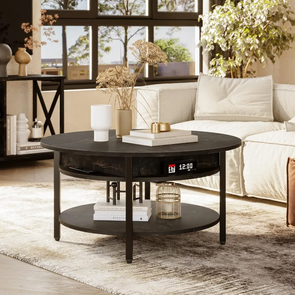 Farmhouse Style Lift Top Coffee Table with Storage, 26.77 Living Room Storage Table, Hidden Compartment for Reception Area