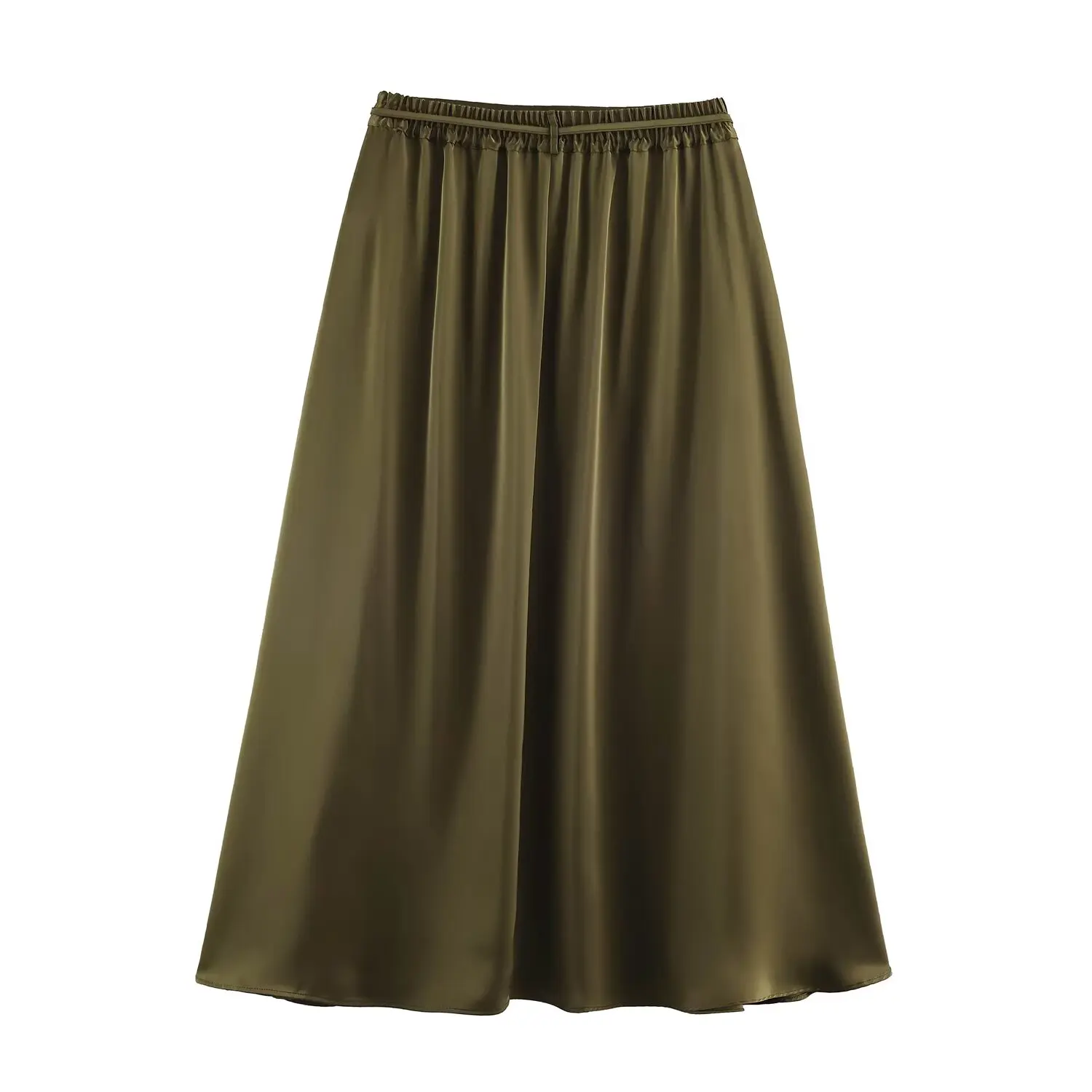 BSAY 2026 Neues Minimalistisches Satin-Zweiteiler-Set mit Drapierter Kragenpartie, Ärmellosem Oberteil mit Schulterknöpfen und Tailliertem Midi-Rock für Damen – Detail 7