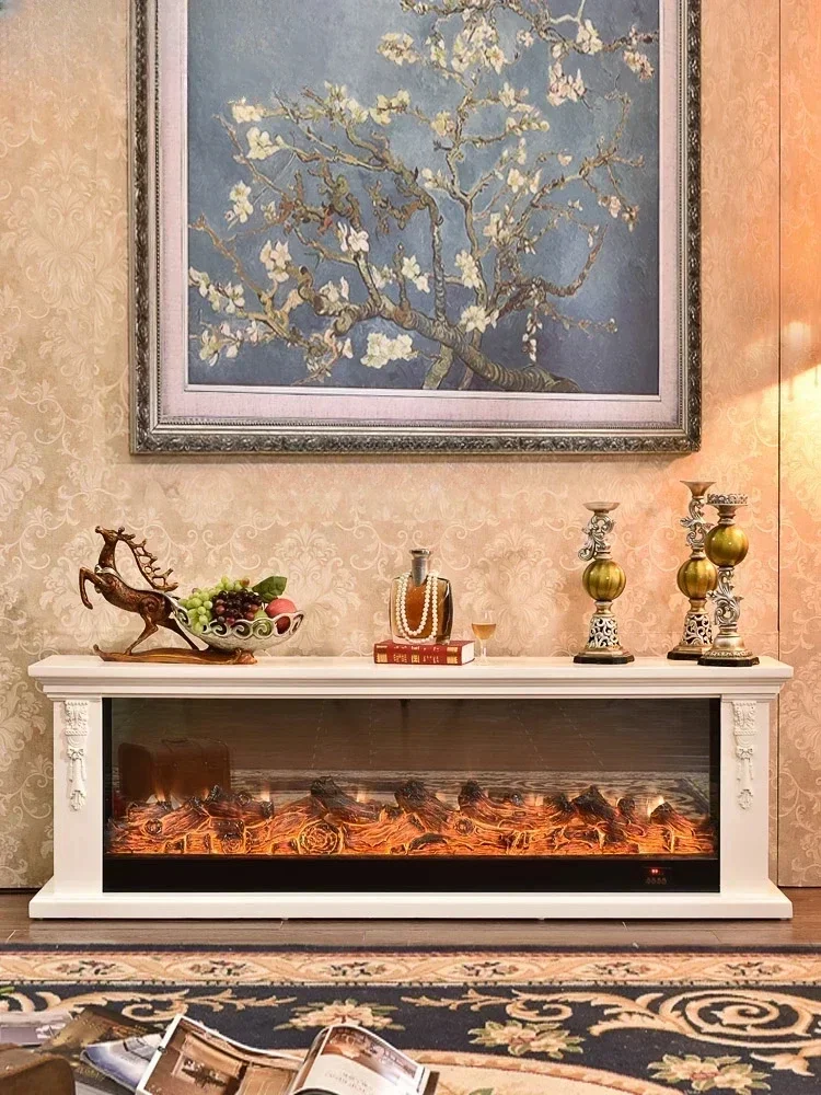 Y European TV Cabinet Fireplace Mantel Living Room Curio Cabinet Ivory White Electric Fireplace Decoration