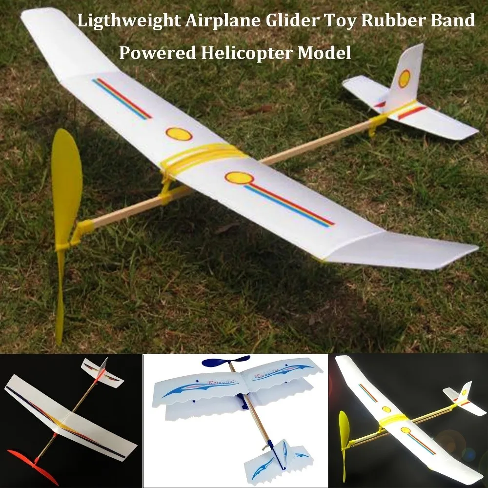 

New Ligthweight Airplane Glider Model Popular 3 Styles Students Flight Competition Rubber Band Powered Helicopter for Outdoor