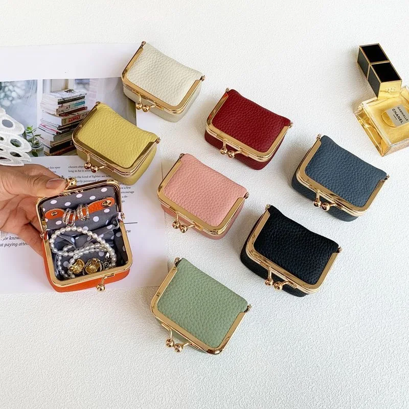 Multi-color Litchi Texture PU Mini Kiss Lock Jewelry Bag, Metal Ball Clasp, Portable Case for Rings, Earrings & Travel Jewellery