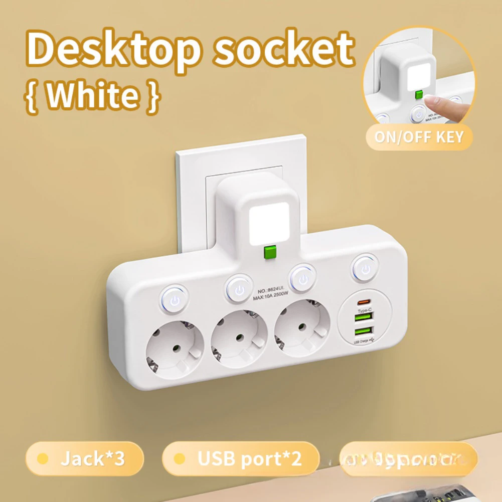 

USB-концентратор для зарядки, белый, черный, удлинитель ЕС, несколько USB-портов, независимые переключатели, защита от перенапряжения для путешествий