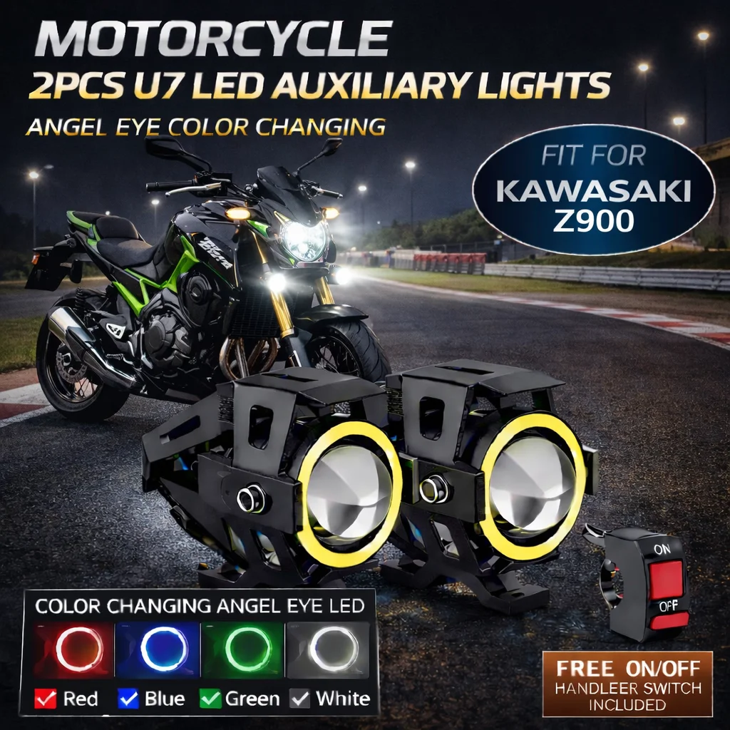 Waterproof Motorcycle LED Headlight 3000LMW U7 Motorbike LED Driving Fog Spot Light with Switch For KAWASAKI Z900 Z 900
