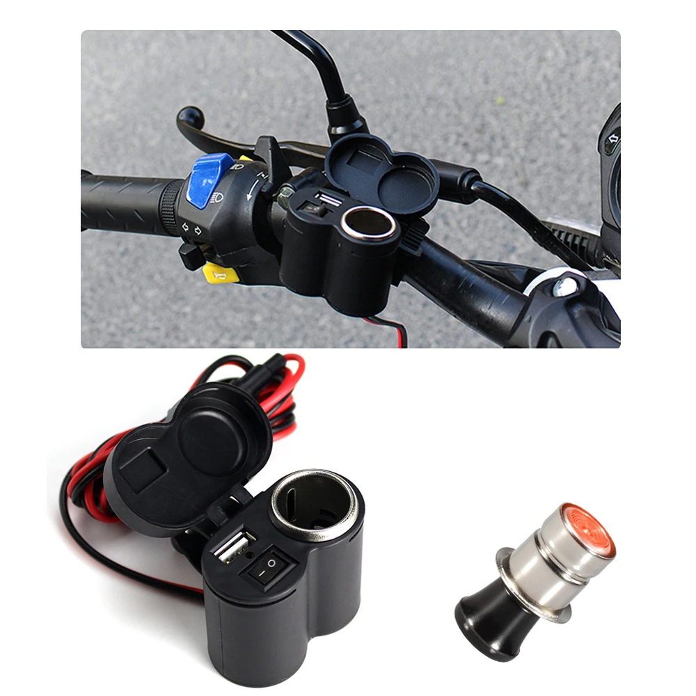 Motorcycle Handlebar On-Board Adaptors Waterproof Cigarette Lighter Socket 12-45V USB Power Supply Port Phone Charger