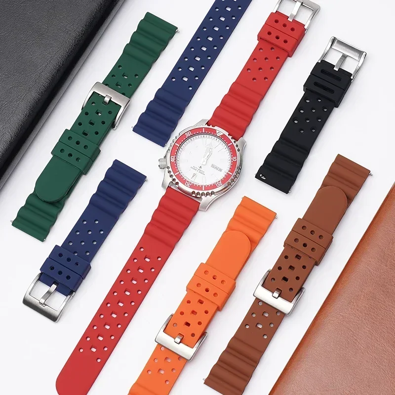 CxdCorrea de silicona de alta resistencia 20mm 22mmDiving pulsera deportiva impermeable para Omega Longines Seiko correa de reloj de abulón enlatado