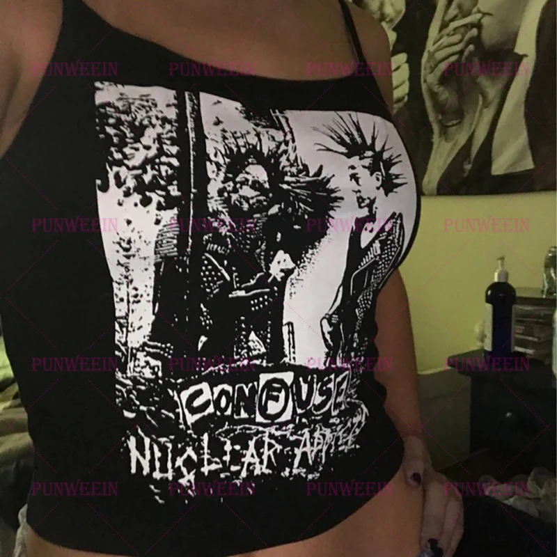 

Aesthetic Letter Print Grunge Crop Top Y2k Clothes Vintage Camisole Top Punk Women's Corset Tank Top hiphop Gothic Rock Emo girl