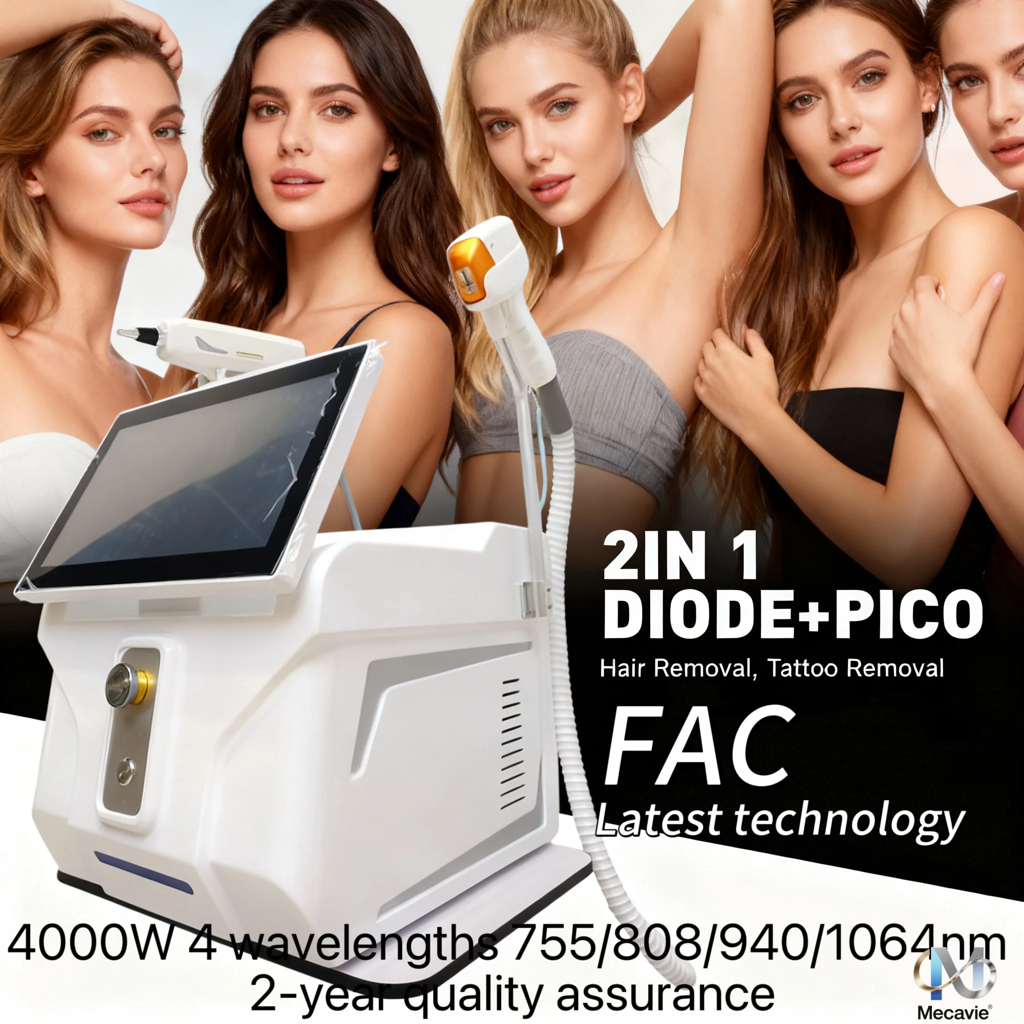 

Инновационный лазерный аппарат 2-в-1 Innovation 2026 FAC 4000W – 755/808/940/1064 нм для перманентного удаления волос и татуировок, с охлаждением