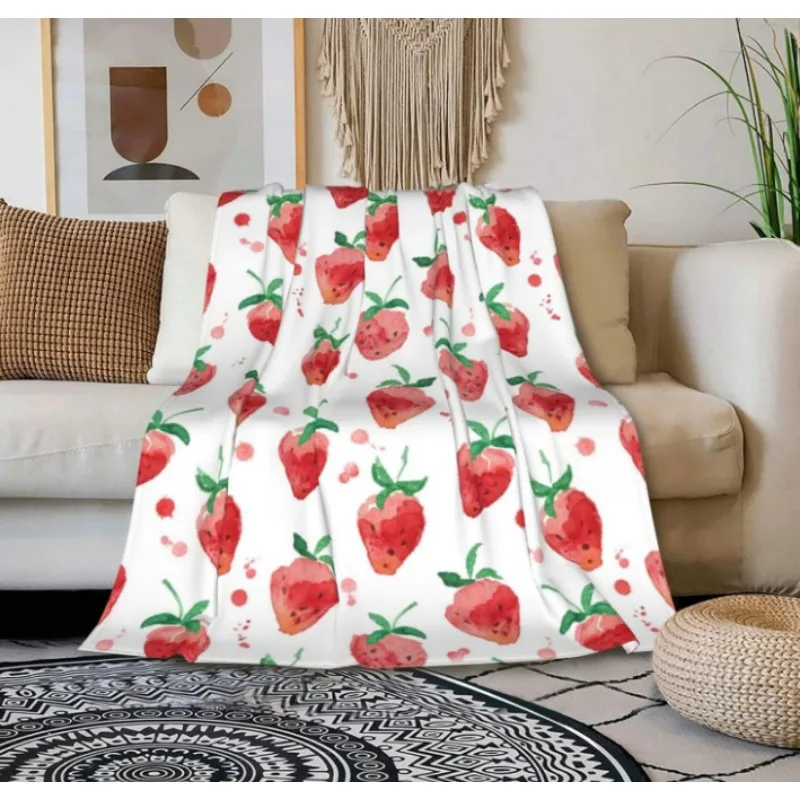 Manta de franela con estampado de fresa: manta de felpa ligera y suave para dormitorio, sala de estar o comodidad acogedora del