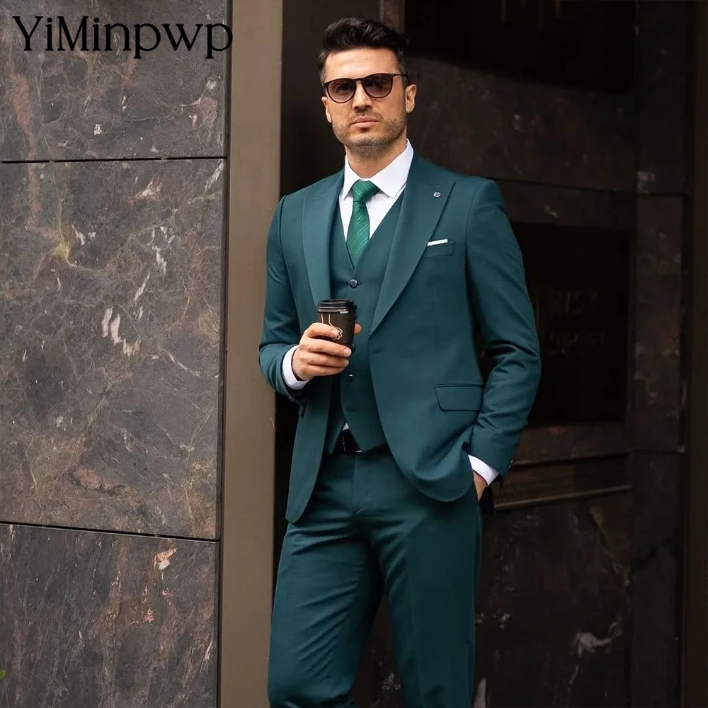 

Men's Suit 3 Pieces Blazer Peaked Lapel Sinlge Button Tailored Attire for Wedding Linen Suit for Men Formal Casual Event Gown
