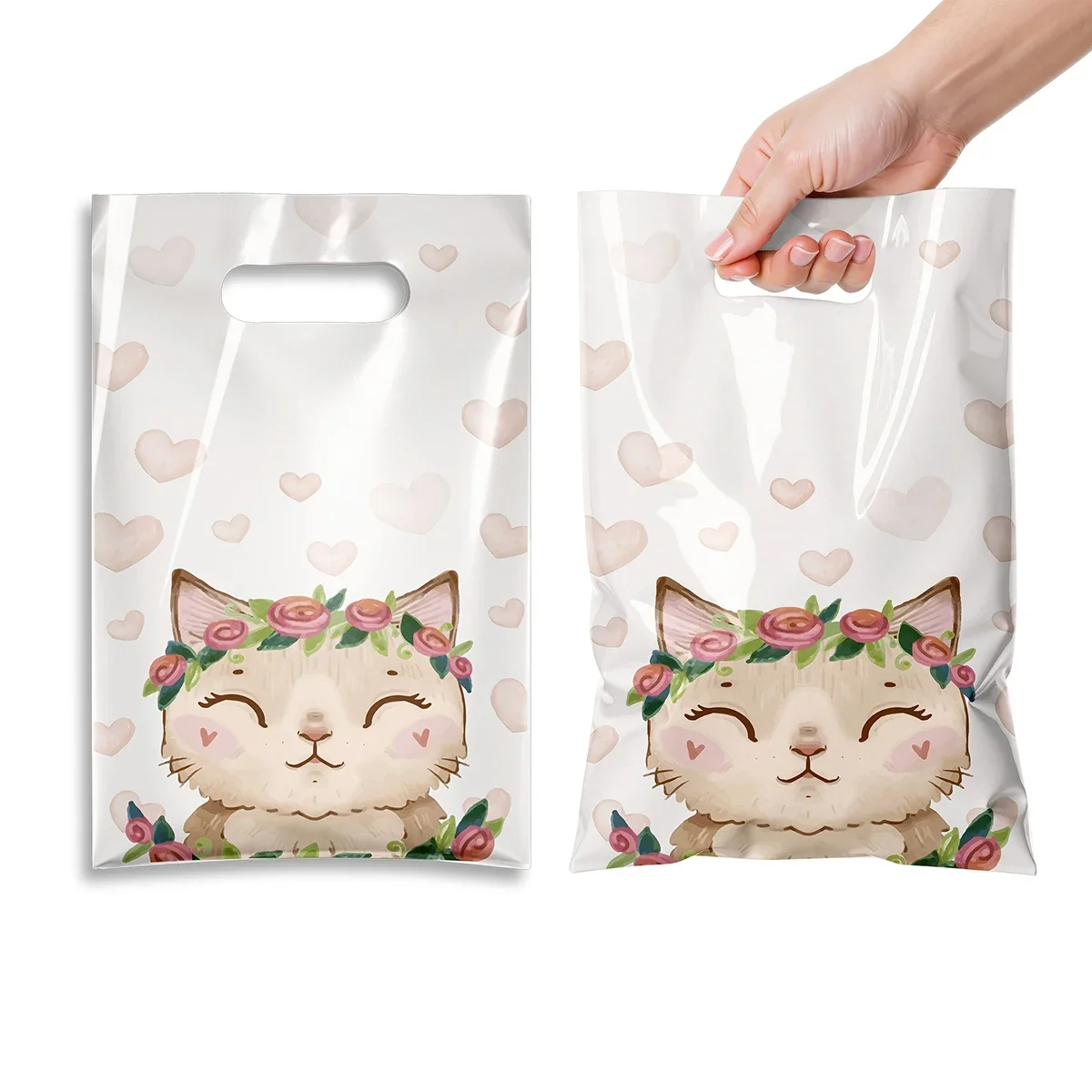 50 Stück Taschen mit Katzenmuster-Griff, 4 verschiedene Stile, schöne Cartoon-Katzen-Geschenktüten, ideal für Partys, Geschenkverpackungen und andere Veranstaltungen – Detail 5