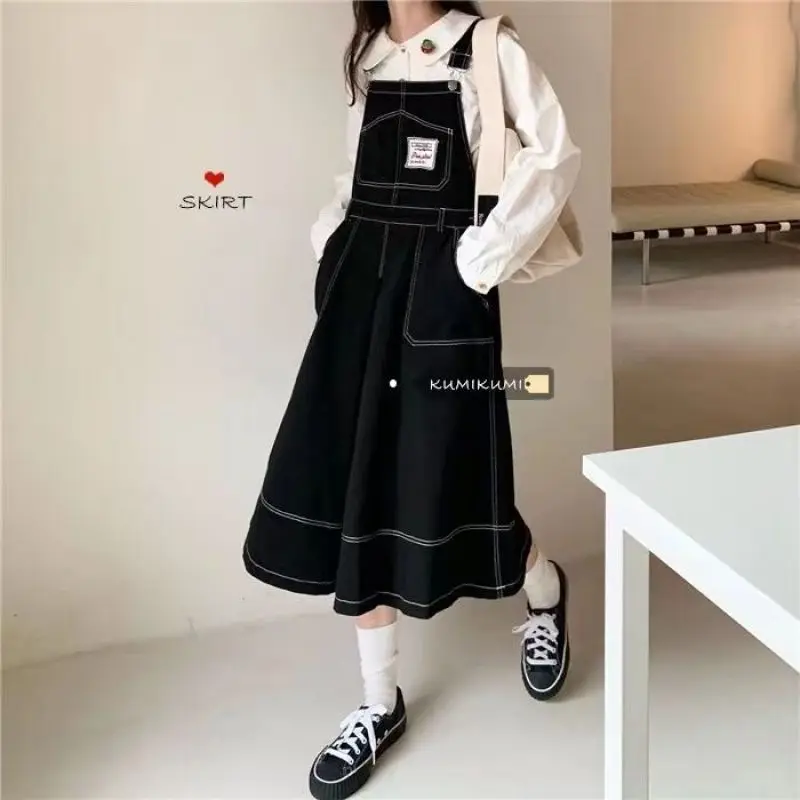 New Women Spring Autumn Cartoon Knit Tops Denim Sleeveless Dress 1 or 2 Piece Set Lady Casual Sweater Overalls Dresses Suit 2024