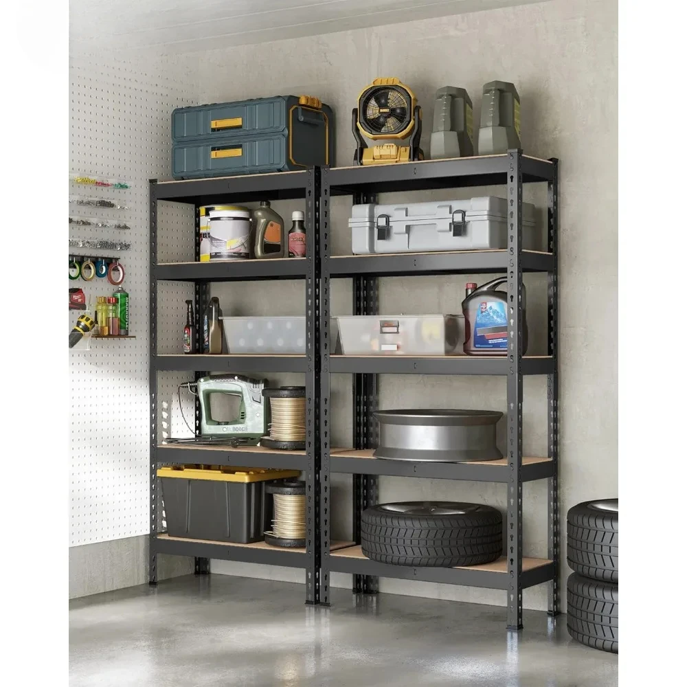 5-Tier Storage Shelves, Set of 2 Garage Storage, Boltless Assembly, Adjustable Shelving Units, 11.8 x 29.5 x 59.1 Inches