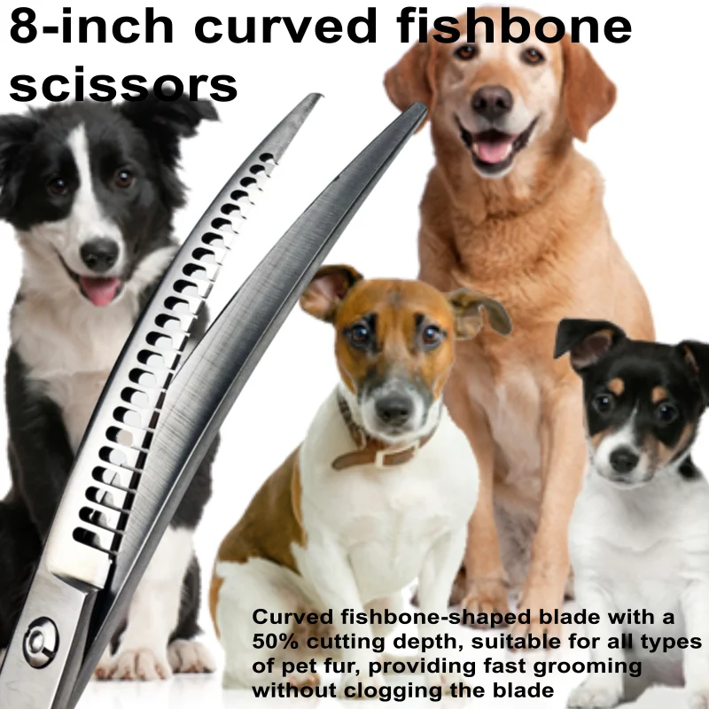 8 inch Dog Curved Grooming Scissors, Wingsbro Pet Curved Thinning Scissors, Dog Curved Shark Scissors 6