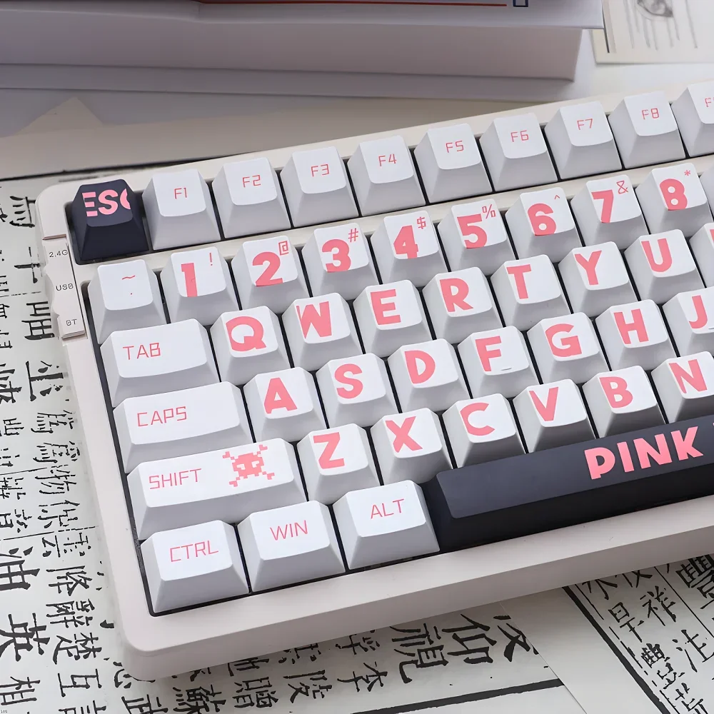 

Pink large character keycaps factory height sublimation customized set compatible with HI75 hi8 68 84 87 96 104