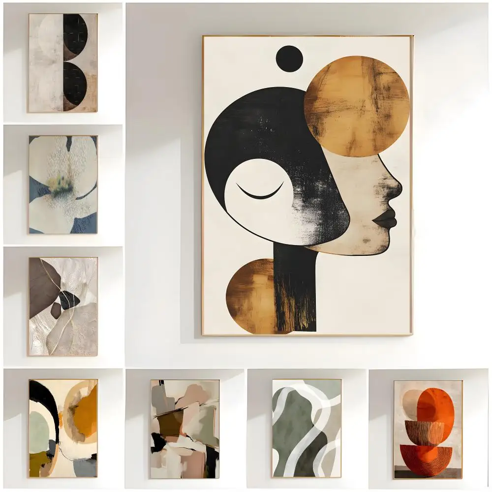 artistic illustration m-modern abstract art neutral Poster Classic Wall Art  Home Decor  Peel and Stick Unframed