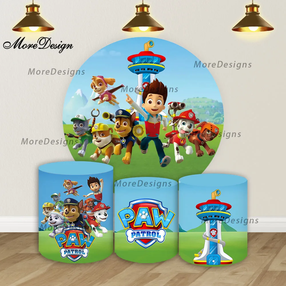

Paw Patrol Dogs Round Backdrop Covers Kids Birthday Party Baby Shower Cylinder Cover Photography Background Supplies Prop