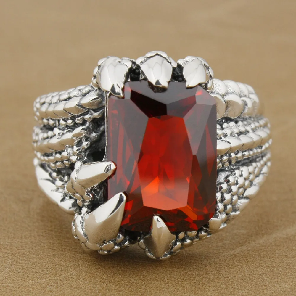 

Red CZ Stone 925 Sterling Silver Dragon Claw Ring 8E006 US Size 7 to 13
