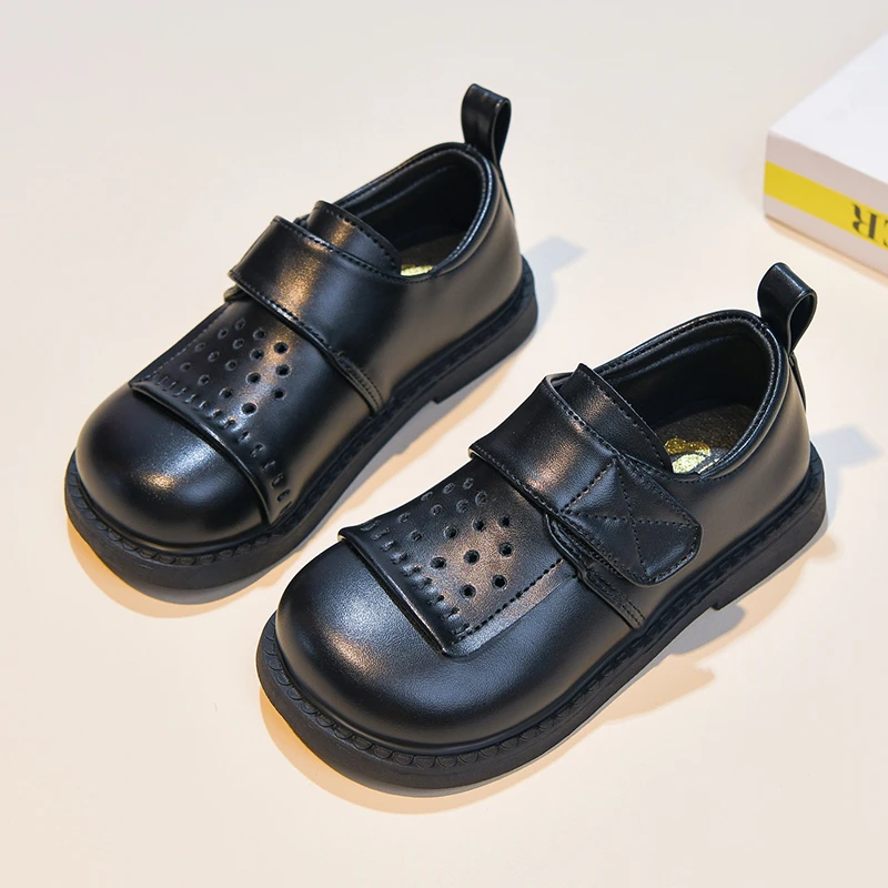 Boys Black Leather Shoes 2026 New Autumn British Style Loafers Soft Sole School Uniform Formal Dress Shoes for Party Wedding