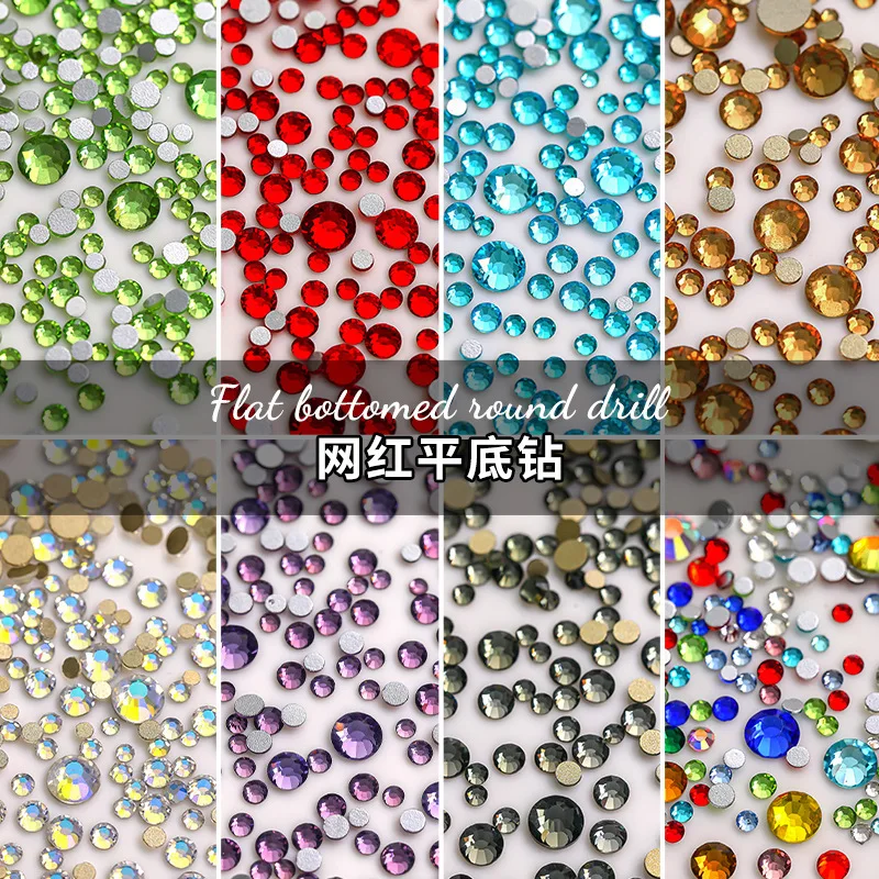 1440개 혼합 네일 아트 컬러 플랫 바텀 소형 원형 다이아몬드 인기 소형 네일 액세서리 도매