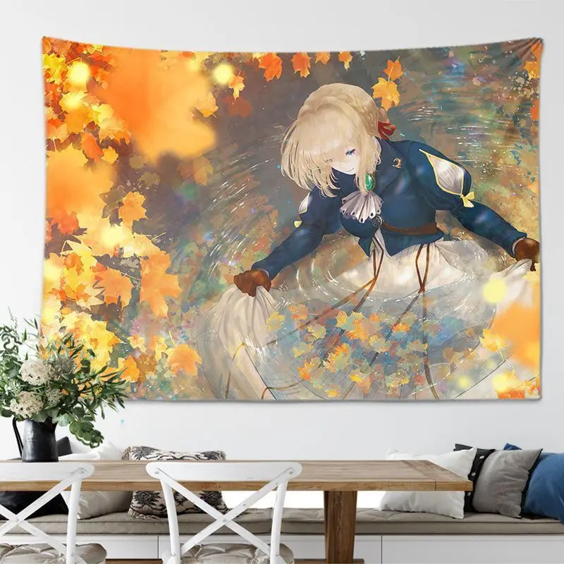 VIKAMA Violet Evergarden Anime Tapestry, Girl Art Print Wall Hanging, Aesthetic Decor for Dorm Bedroom Living Room