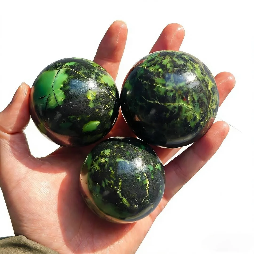 1pc Green Opal Crystal Sphere- Natural Stone Ball with Black Veined Texture, Home & Office Decor